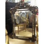 Antique french mirror with engraved facet panels, frame measures 121 x 80 cm overall
