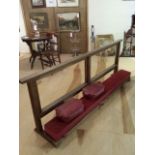 Prayer /kneeling bench, ecclesiastical item, oak with claret pad and two kneeling cushions. 214 cm