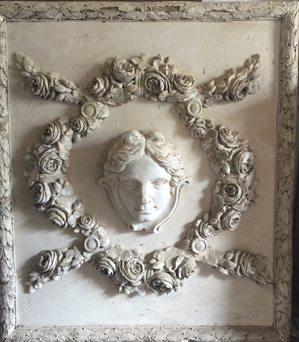 Large plaster relief classical female within ornate scrolled moulded frame. 140cm x 120cm. - Image 2 of 8
