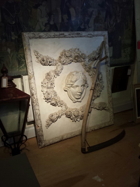 Large plaster relief classical female within ornate scrolled moulded frame. 140cm x 120cm. - Image 8 of 8