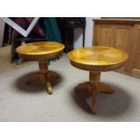 Pair of occasional tables on tripod legs, 62 cm diameter, 57 cm high