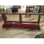 Prayer /kneeling bench, ecclesiastical item, oak with claret pad and two kneeling cushions. 214 cm.
