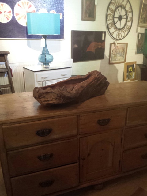 Treen. Carved wooden tree section, possibly elm, hollowed as a bowl c. 73 cm long overall - Image 4 of 5