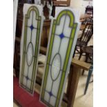 Five stained style glass panels, overall measure 27 cm x 101 cm