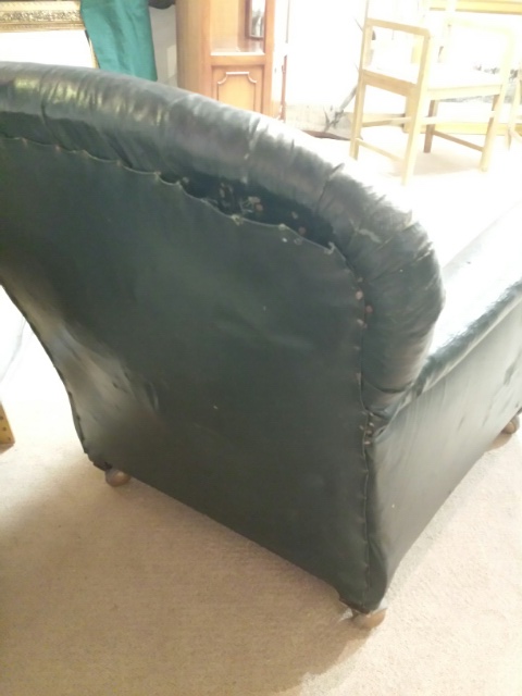 Early 20thC club armchair in green Rexine - Image 5 of 7