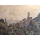 Denise Jameson, signed and dated 1975, view of a French town, oil on canvas, 46cm x 61cm.