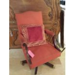 Edwardian swivel chair with brass capped feet, brass studding detail
