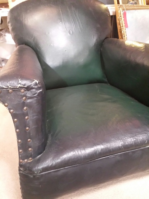 Early 20thC club armchair in green Rexine - Image 4 of 7