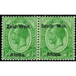 1923 Setting I, ½d green, variety "Afrika" without stop (SG 1a) horizontal pair, fine large part o.