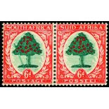 1933-48 6d green and vermilion (I) horizontal pair, showing 'falling ladder' variety (SG 61a), a few