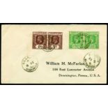 1930 February 6, cover to USA bearing Leeward Islands 1932 ¼d brown and ½d blue-green in
