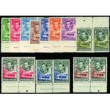 1938-52 ½d green to 10s black and red-brown (SG 118/28) u/m matching horizontal pairs from the