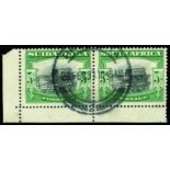 1927-30 5s black and green perf 14x13½ (SG 38a), lower left corner horizontal pair used by single
