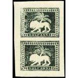 1890 (March) Punch of the Half Anna in black on thin white wove paper in horizontal pair, cut from