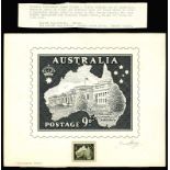 1937? Essay for a proposed 9d pictorial, depicting the Parliament House, Canberra within a map of