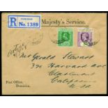 1928 March 27, O.H.M.S. reg manila cover to California, franked Leeward Islands 1921-32 ½d and 5d