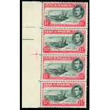 1938-53 1½d black and vermilion left hand marginal vertical strip of four, stamp "2" showing the "