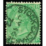 1872 'Stock Exchange' Forgery 1s green plate 5 lettered BP (impossible lettering) with datestamp