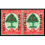 1935-49 Overprint type O2, 6d green and vermilion (I) horizontal pair, variety "Falling ladder" (