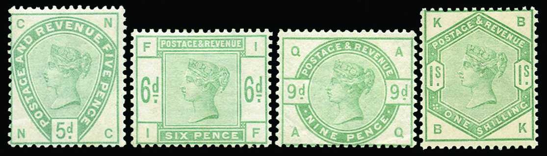 1883 or 1844 ½d slate-blue to 1s dull green (SG 187/96) large part o.g. with a few appearing u/m,