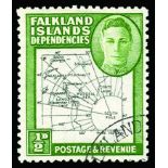 1946-49 Map thick and coarse ½d black and green variety 'Extra Island' (SG G1aa) also showing the '