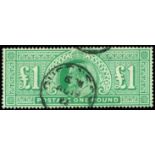 1911-13 Somerset House £1 deep green (SG 320) used by central Guernsey cds of August 19 1912 with