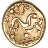 Celtic coinage, Gallo-Belgic issues, uninscribed Series, Ambiani, class E, gold stater,