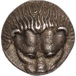 Pantikapaion, Cimmerian Bosporos (c.460-450 BC), triobol, facing lion scalp, rev.