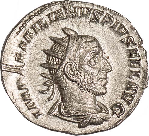 Aemilian (AD 253), antoninianus, IMP AEMILIANVS PIVS FEL AVG, rad., dr. bust r., rev.
