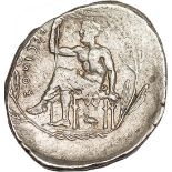 Bruttium, Rhegion (435-425 BC), tetradrachm, lion facing, rev. BECINOΣ, Jocastus seated l.