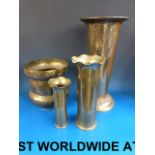 A Chinese brass umbrella or stick stand,