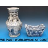 A Chinese blue and white hexagonal vase