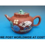 A Chinese Yixing teapot with enamelled d