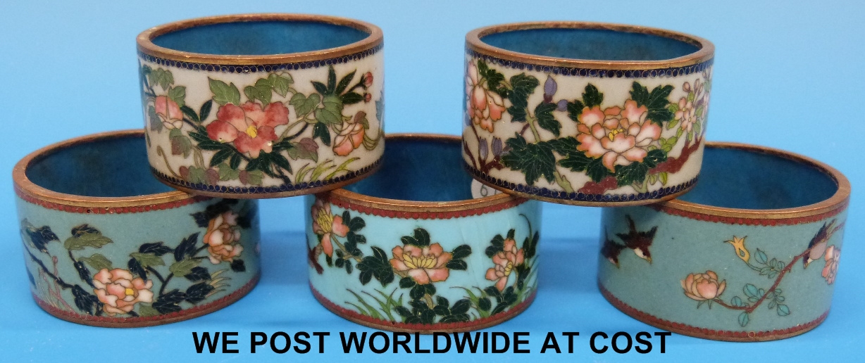 Five Japanese cloisonne napkin rings dec