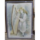 Large picture of a girl playing a harp