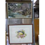 Two tapestry pictures, one of an otter t