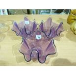 Three various purple handkerchief vases