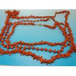 Three strings of coral necklaces includi