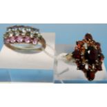 Two 9ct gold rings, one set with garnets