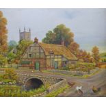 R M Parker: Oil on board of a thatched c