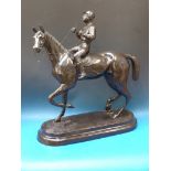 A large spelter horse and jockey