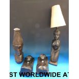 A collection of African carvings includi