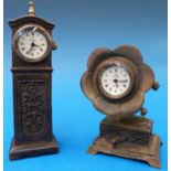 Two Omega miniature bronze novelty clock