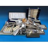 Large collection of cased cutlery, plate