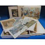 Portfolio of 19thC prints, engravings, e