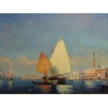 Oil on canvas of Venice with sailing bar