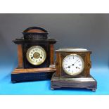 Two faux slate mantel clocks, one Japy F