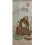 E. Vitali watercolour of a monk preparin