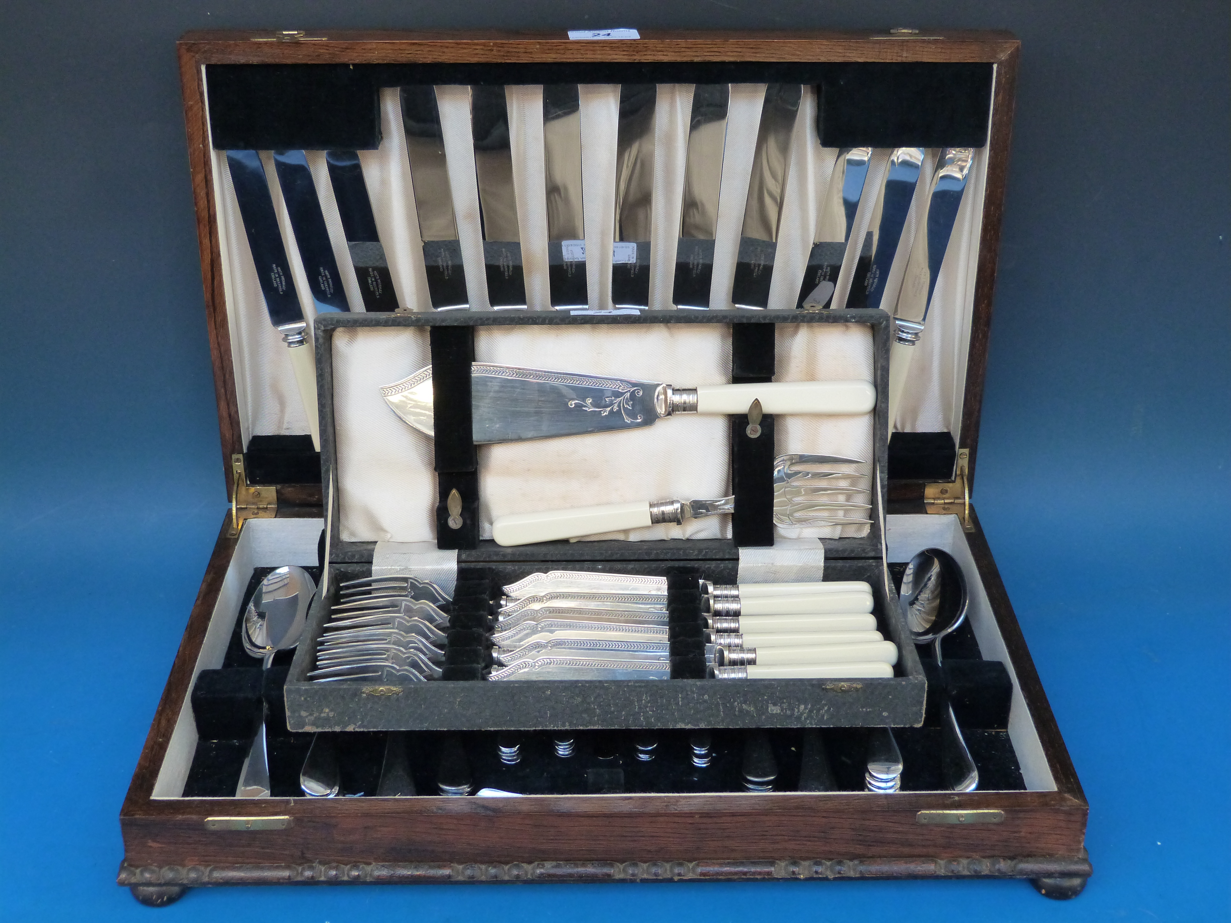 Two cased sets of plated cutlery