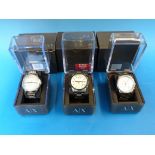 Three Armani Exchange gents wristwatches